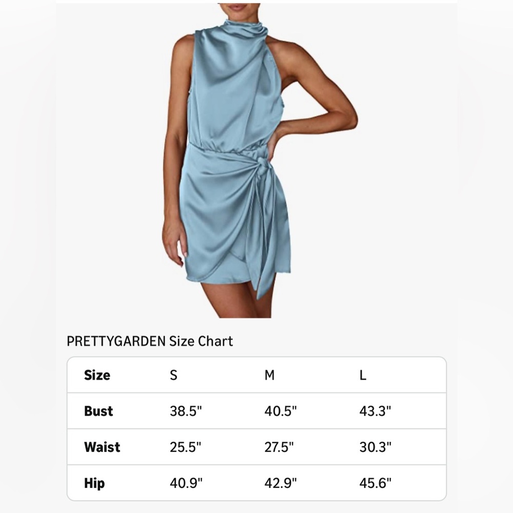 PrettyGarden One Shoulder Light Blue Satin Dress - Picture 11 of 12